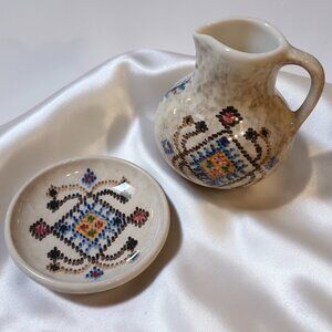 VTG Handmade Greek Pottery Set from Crete | Signed Papagiannis N. Folk Art
